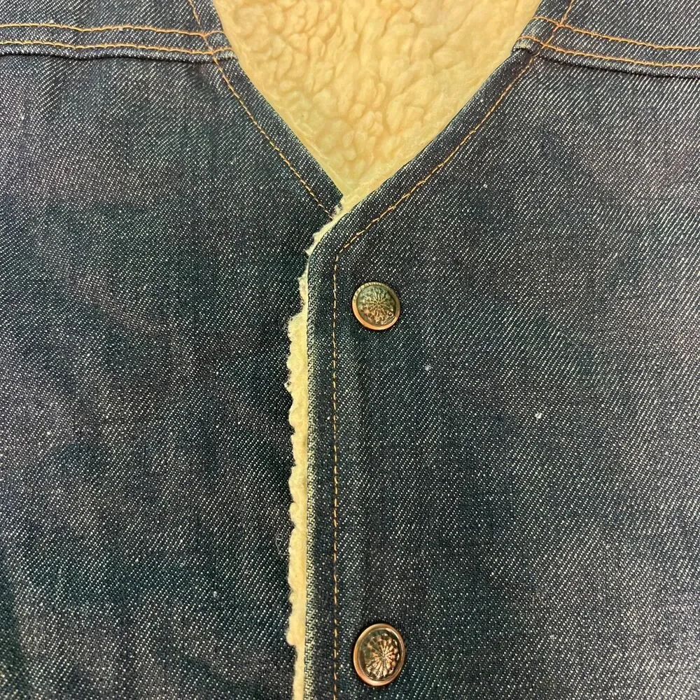 Vintage 1950s Sherpa-Lined Denim Vest Snap Front Western Trucker Size Large